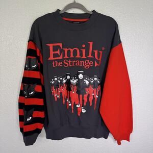 Dumbgood Emily The Strange Sweatshirt Womens Medium Cat Stripe Graphic Gray Red